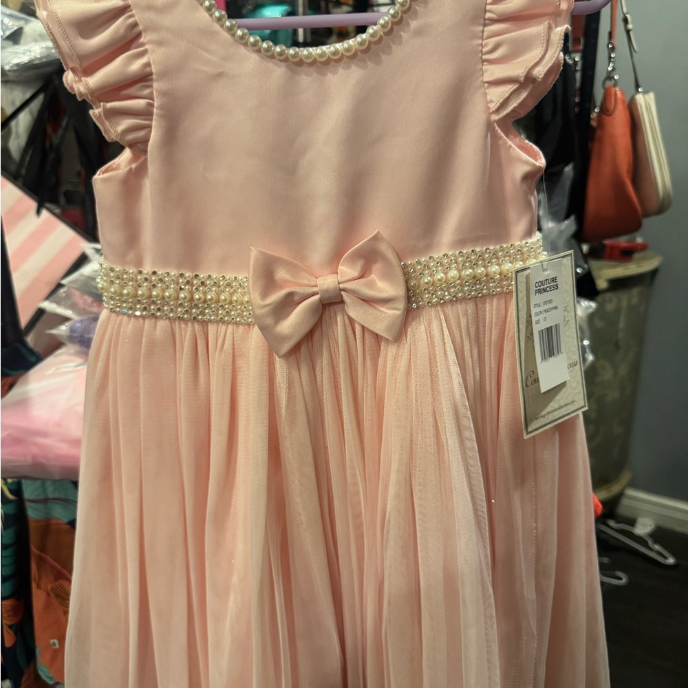 Elegant Pink Kids Dress with Pearl Accents